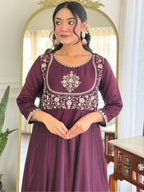 The52 Women Beautiful Vichitra Silk Fabric Flared Kurta, Pant and Dupatta Set - Distacart