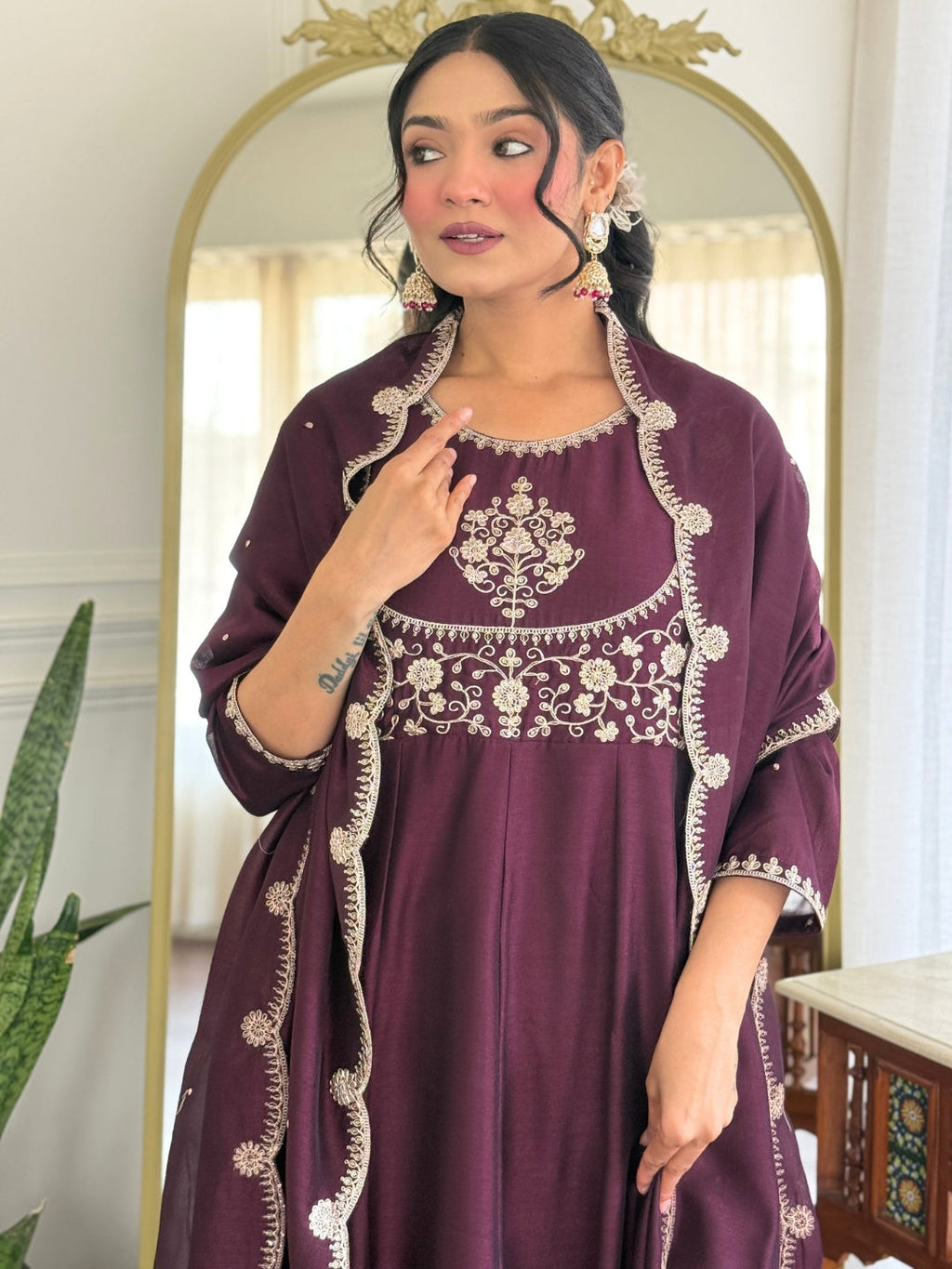 The52 Women Beautiful Vichitra Silk Fabric Flared Kurta, Pant and Dupatta Set - Distacart