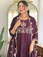 The52 Women Beautiful Vichitra Silk Fabric Flared Kurta, Pant and Dupatta Set - Distacart