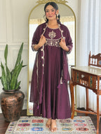 The52 Women Beautiful Vichitra Silk Fabric Flared Kurta, Pant and Dupatta Set - Distacart