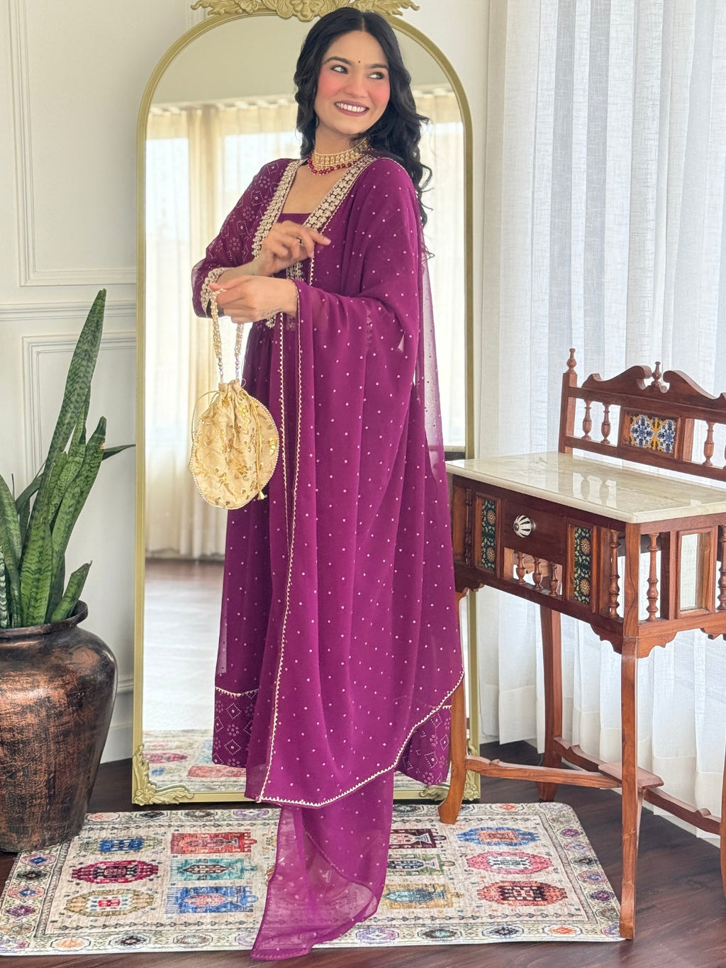 The52 Women Beautiful Georgette Fabric Angrakha Kurta, Pant and Dupatta Set - Distacart