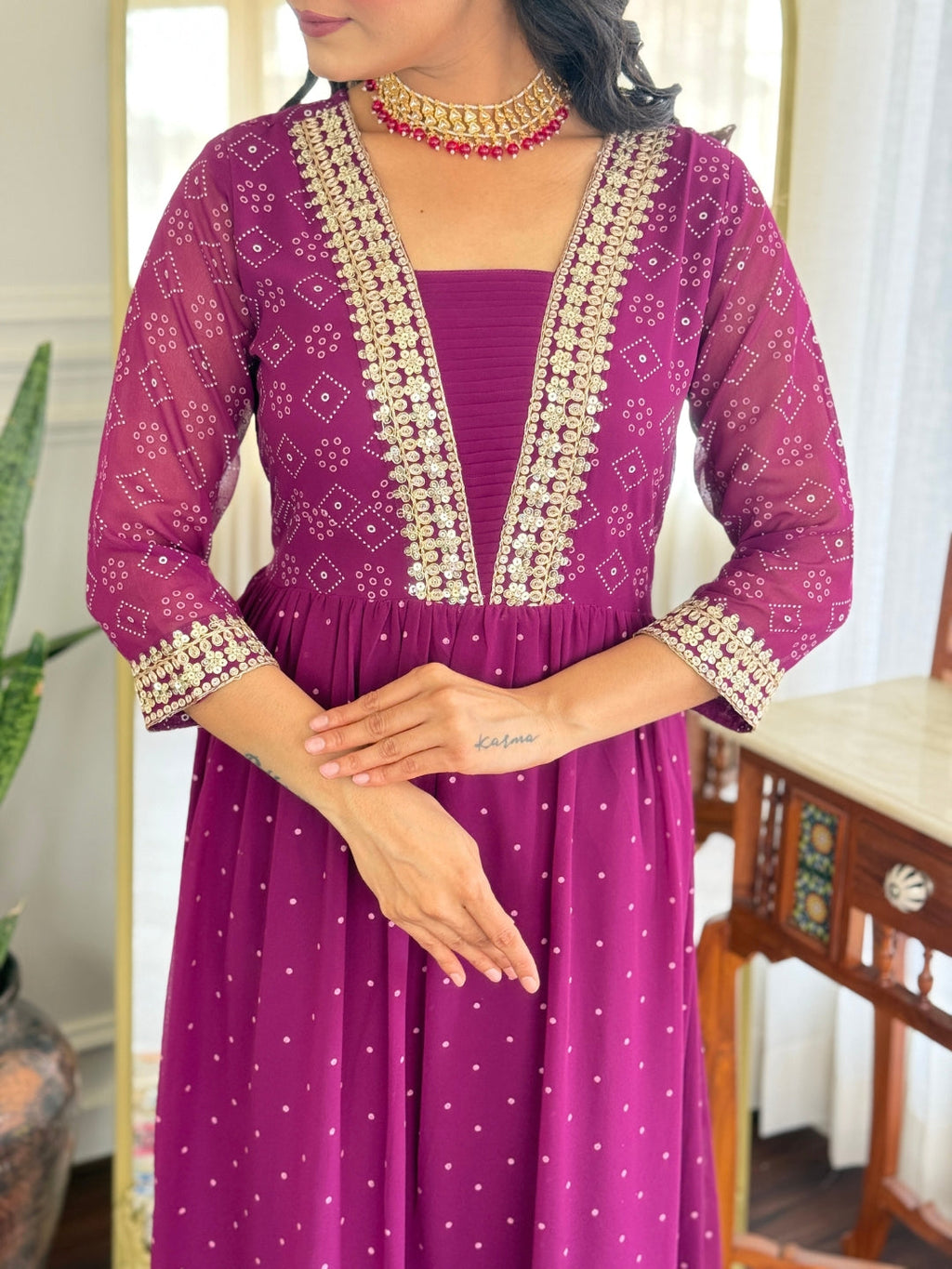 The52 Women Beautiful Georgette Fabric Angrakha Kurta, Pant and Dupatta Set - Distacart