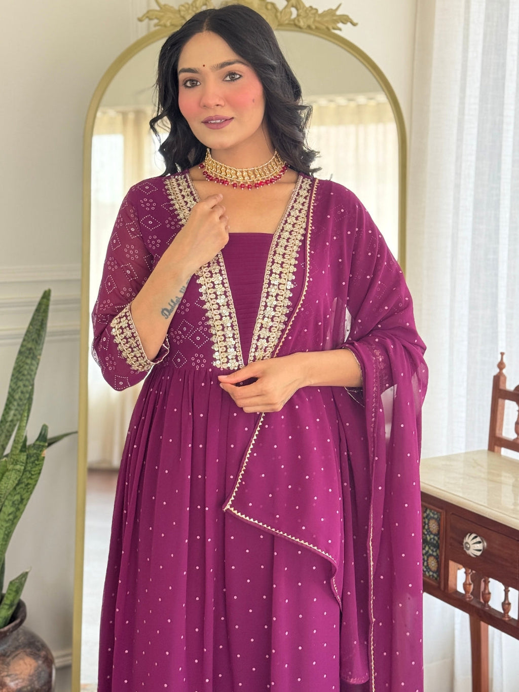 The52 Women Beautiful Georgette Fabric Angrakha Kurta, Pant and Dupatta Set - Distacart