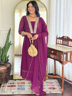 The52 Women Beautiful Georgette Fabric Angrakha Kurta, Pant and Dupatta Set - Distacart