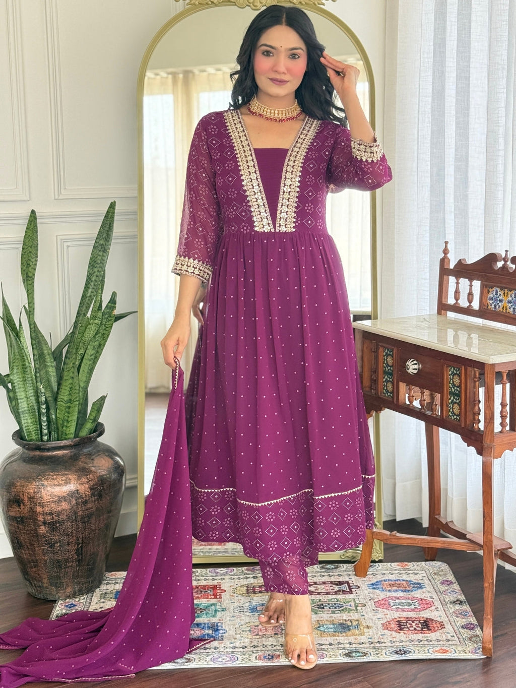 The52 Women Beautiful Georgette Fabric Angrakha Kurta, Pant and Dupatta Set - Distacart