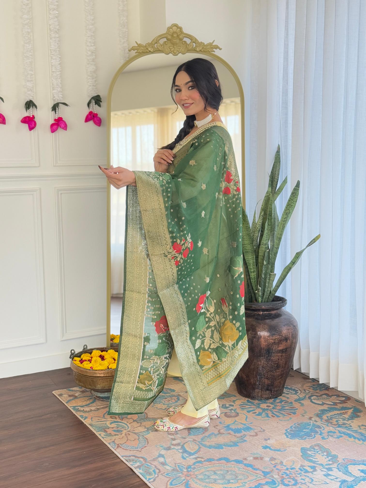 The52 Yellow Women's Viscose Chanderi Fabric Straight Kurta, Pant and Dupatta Set - Distacart