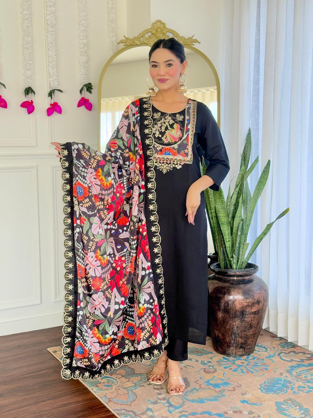 The52 Women's Viscose Chanderi Fabric Straight Kurta, Pant and Dupatta Set - Distacart