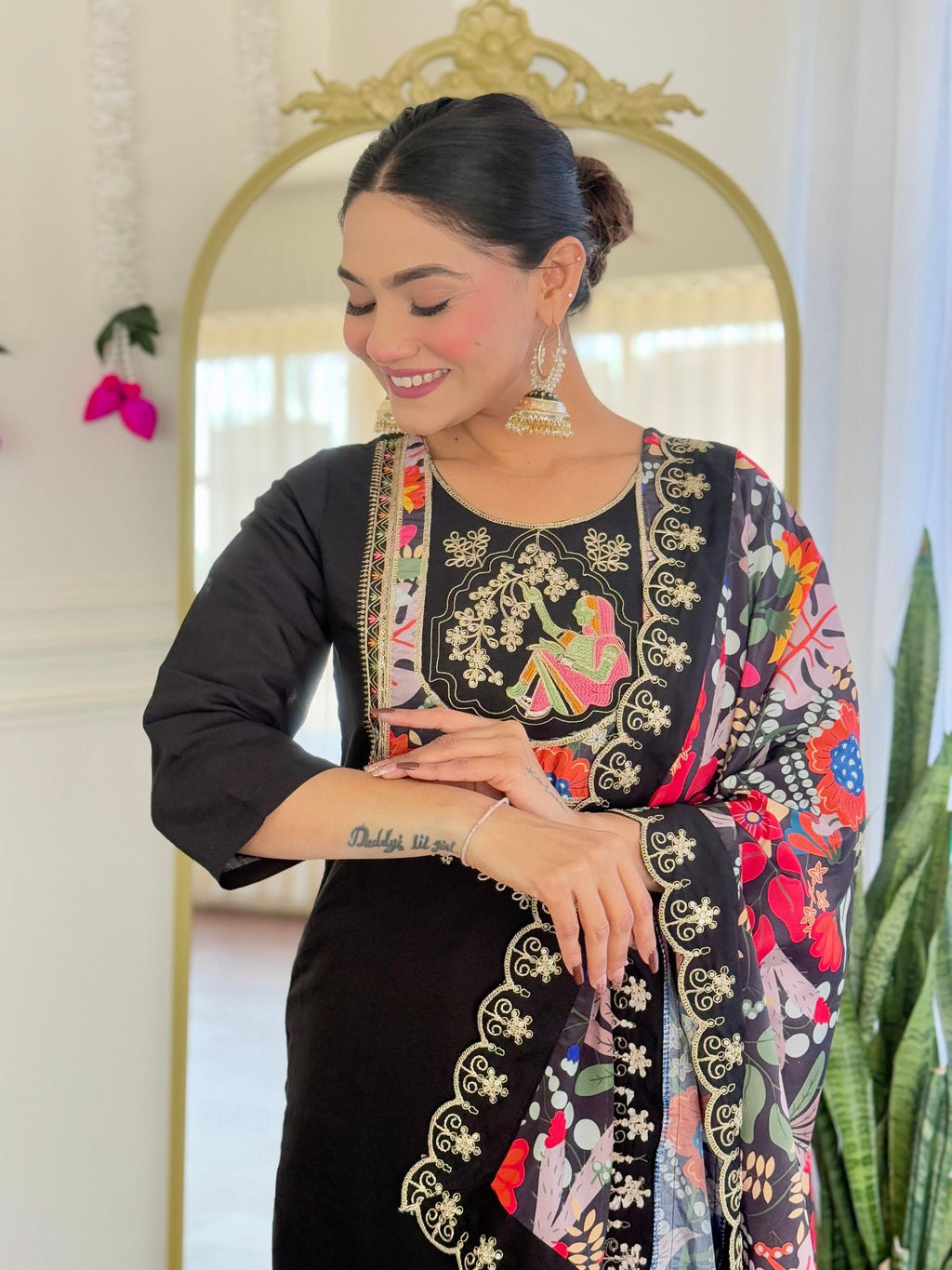 The52 Women's Viscose Chanderi Fabric Straight Kurta, Pant and Dupatta Set - Distacart