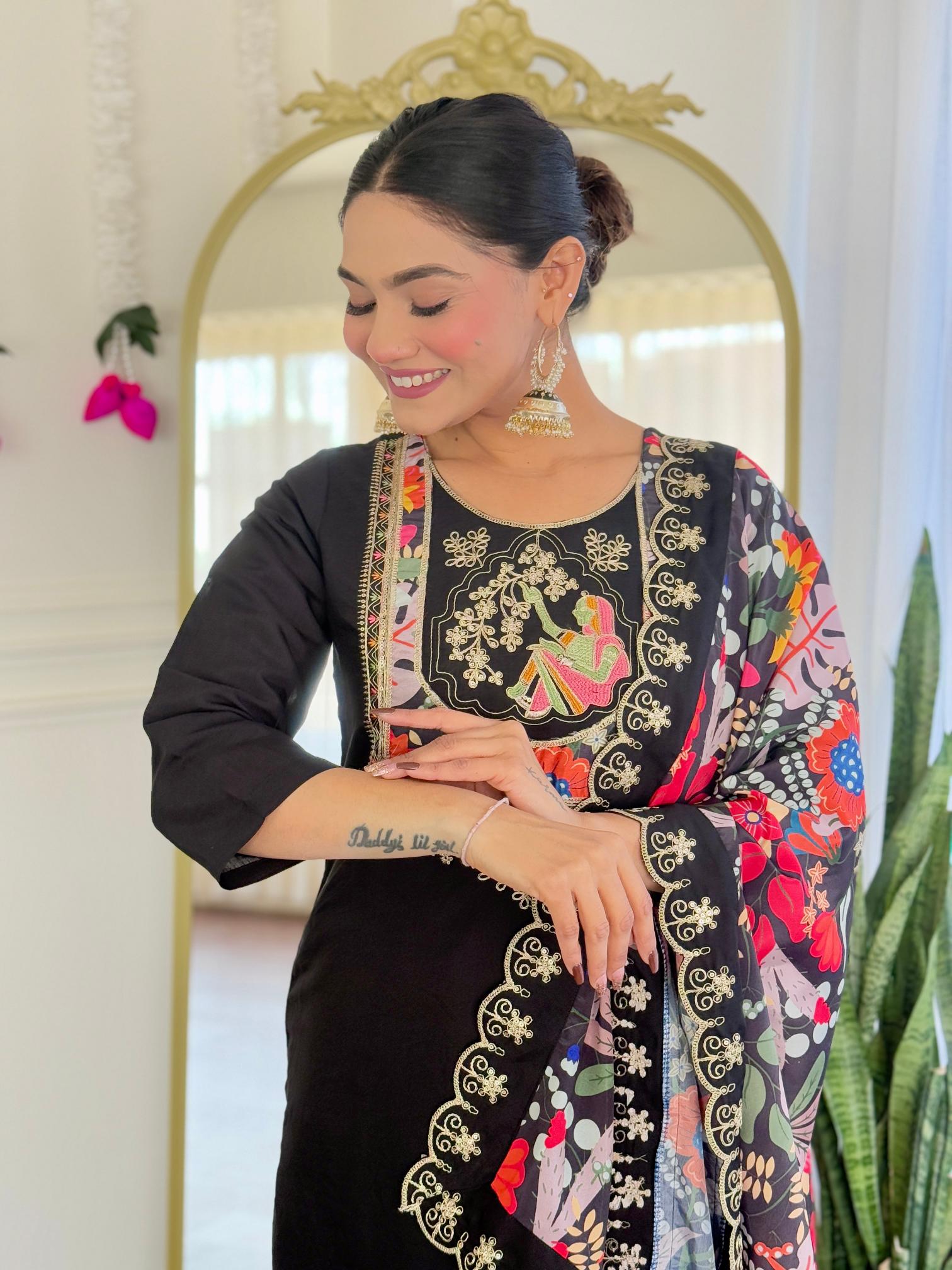 The52 Women's Viscose Chanderi Fabric Straight Kurta, Pant and Dupatta Set - Distacart