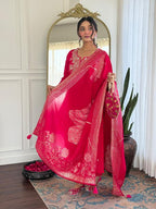 The52 Women Gorgeous Roman Silk Fabric Straight Kurta, Pant and Dupatta Set - Distacart