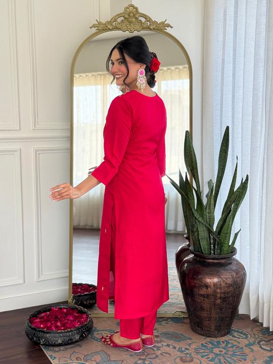 The52 Women Gorgeous Roman Silk Fabric Straight Kurta, Pant and Dupatta Set - Distacart