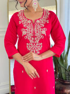 The52 Women Gorgeous Roman Silk Fabric Straight Kurta, Pant and Dupatta Set - Distacart
