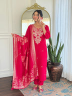 The52 Women Gorgeous Roman Silk Fabric Straight Kurta, Pant and Dupatta Set - Distacart