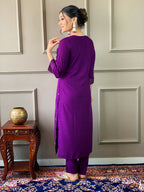 The52 Violet Rayon Slub Fabric Embroidered work Straight cut Kurta, Pant and Dupatta Set - Distacart
