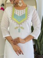 The52 White Women's Viscose Chanderi Fabric Straight Kurta, Pant and Dupatta Set - Distacart