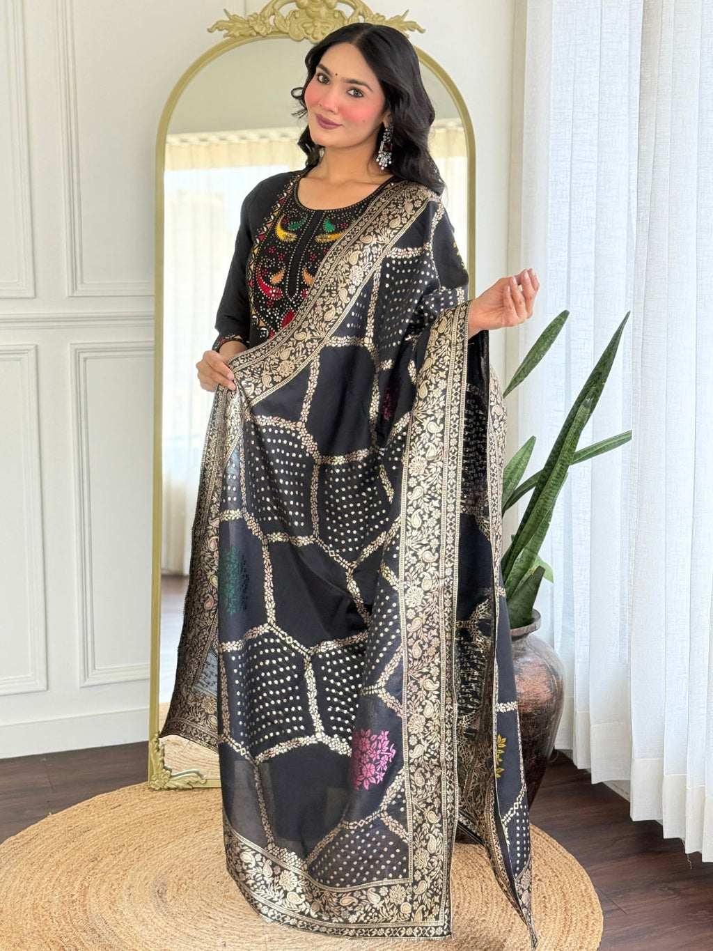 The52 Women Gorgeous Roman Silk Fabric Straight Kurta, Pant and Dupatta Set - Distacart