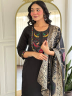 The52 Women Gorgeous Roman Silk Fabric Straight Kurta, Pant and Dupatta Set - Distacart