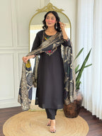 The52 Women Gorgeous Roman Silk Fabric Straight Kurta, Pant and Dupatta Set - Distacart