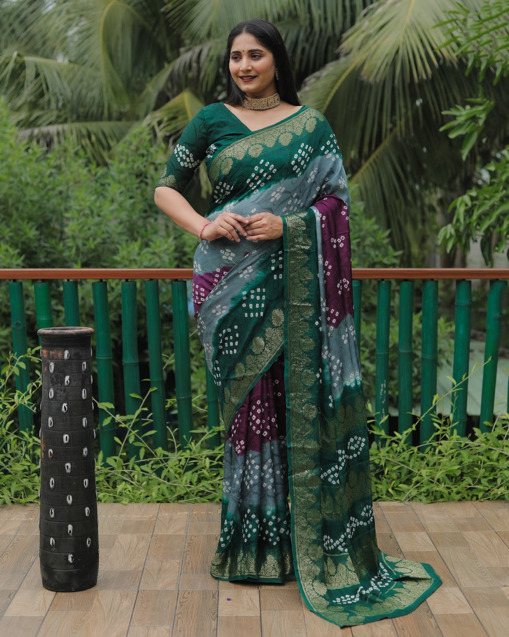 Anaita Grey Woven Design Pure Bandhej Soft Silk Saree - Distacart