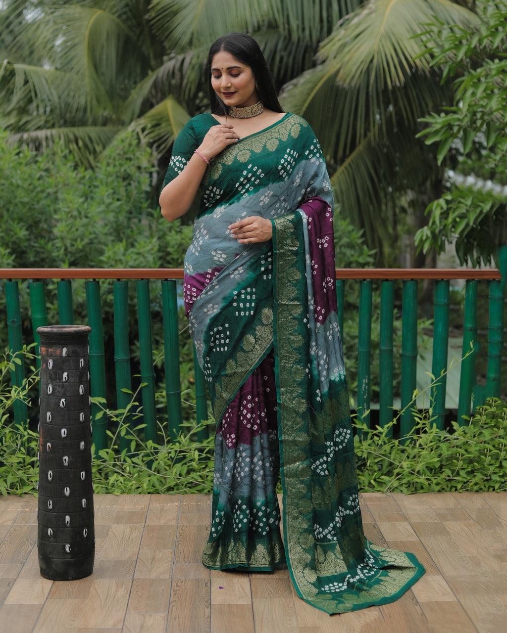 Anaita Grey Woven Design Pure Bandhej Soft Silk Saree - Distacart
