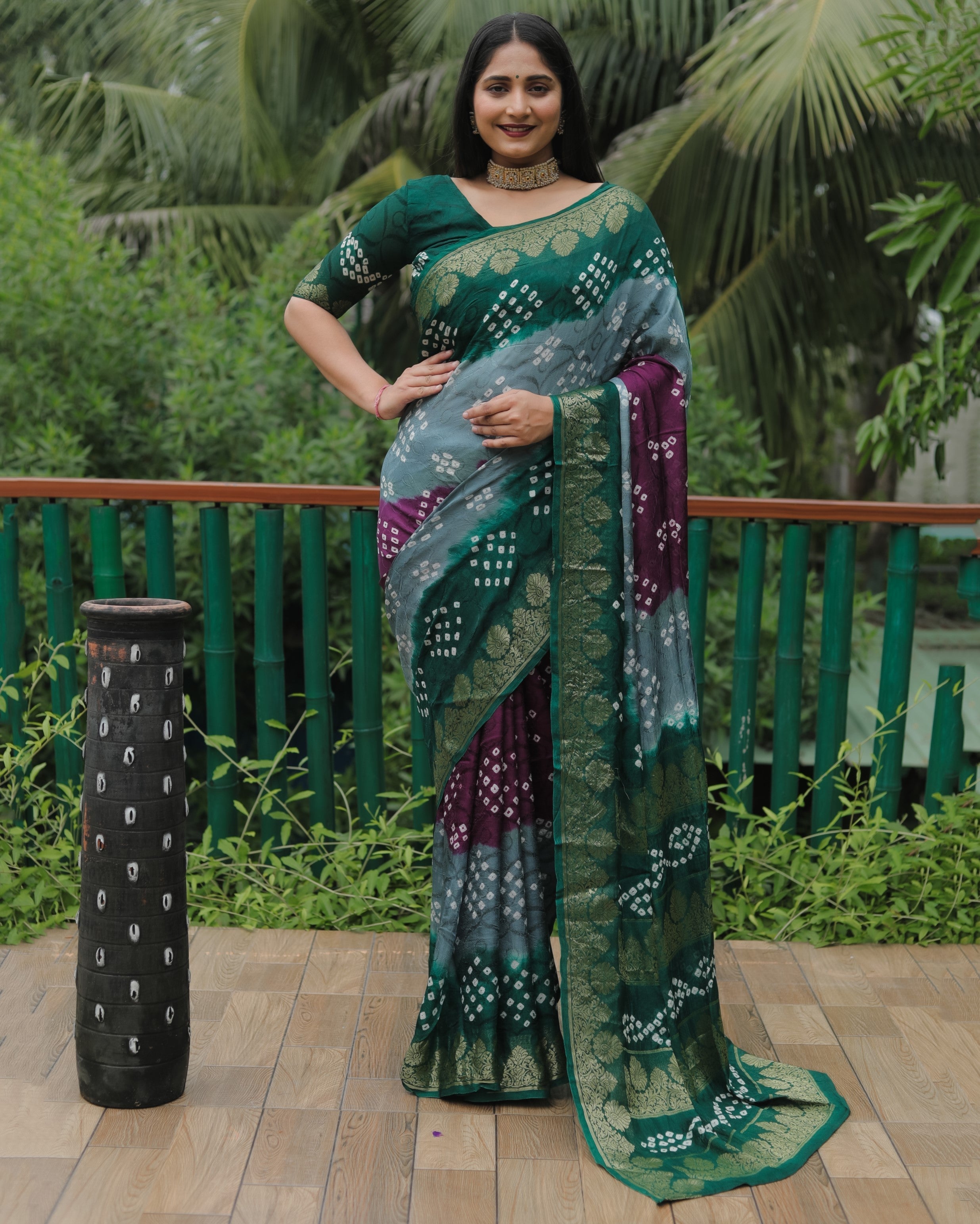 Anaita Grey Woven Design Pure Bandhej Soft Silk Saree - Distacart