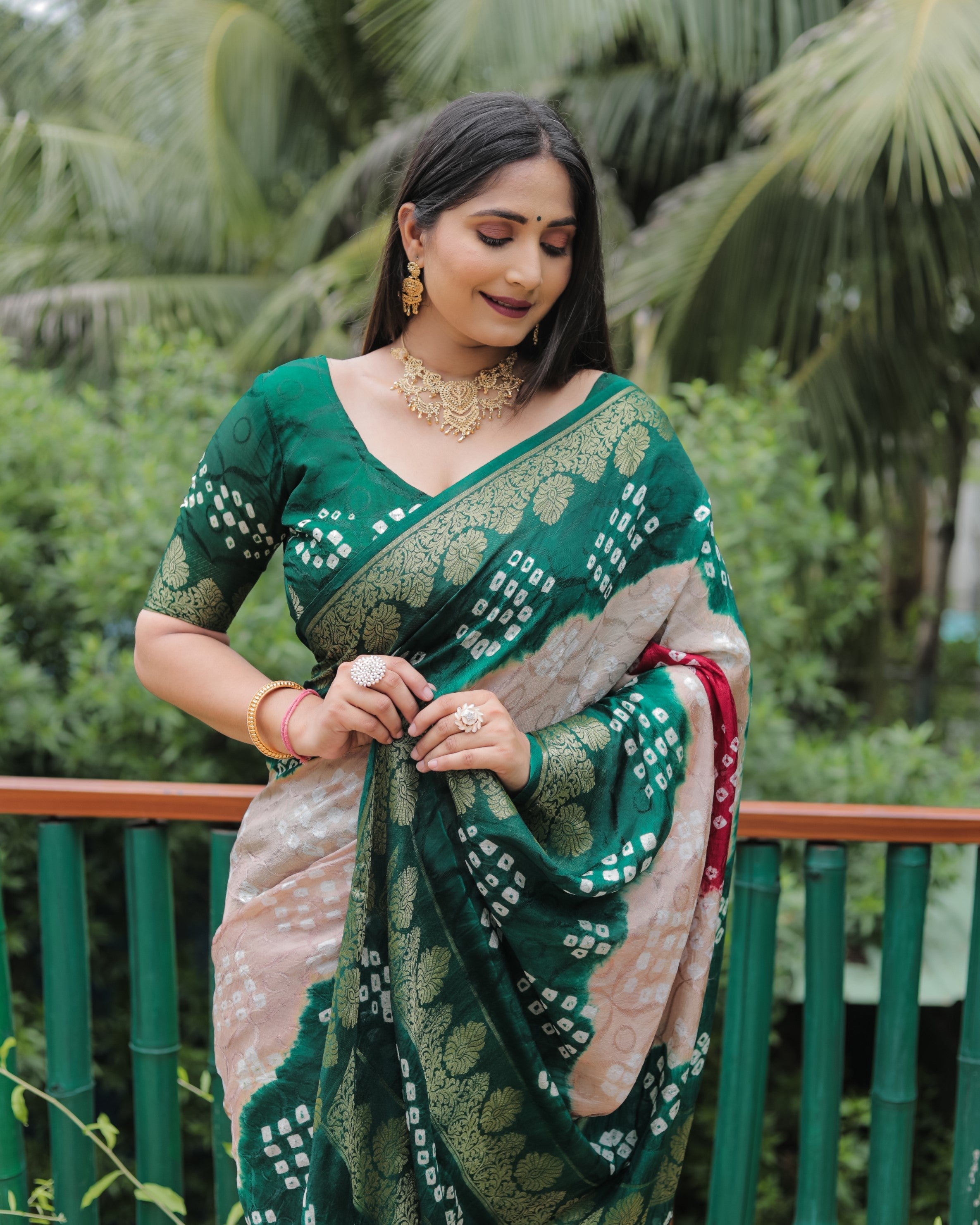 Anaita Light Brown Woven Design Pure Bandhej Soft Silk Saree - Distacart