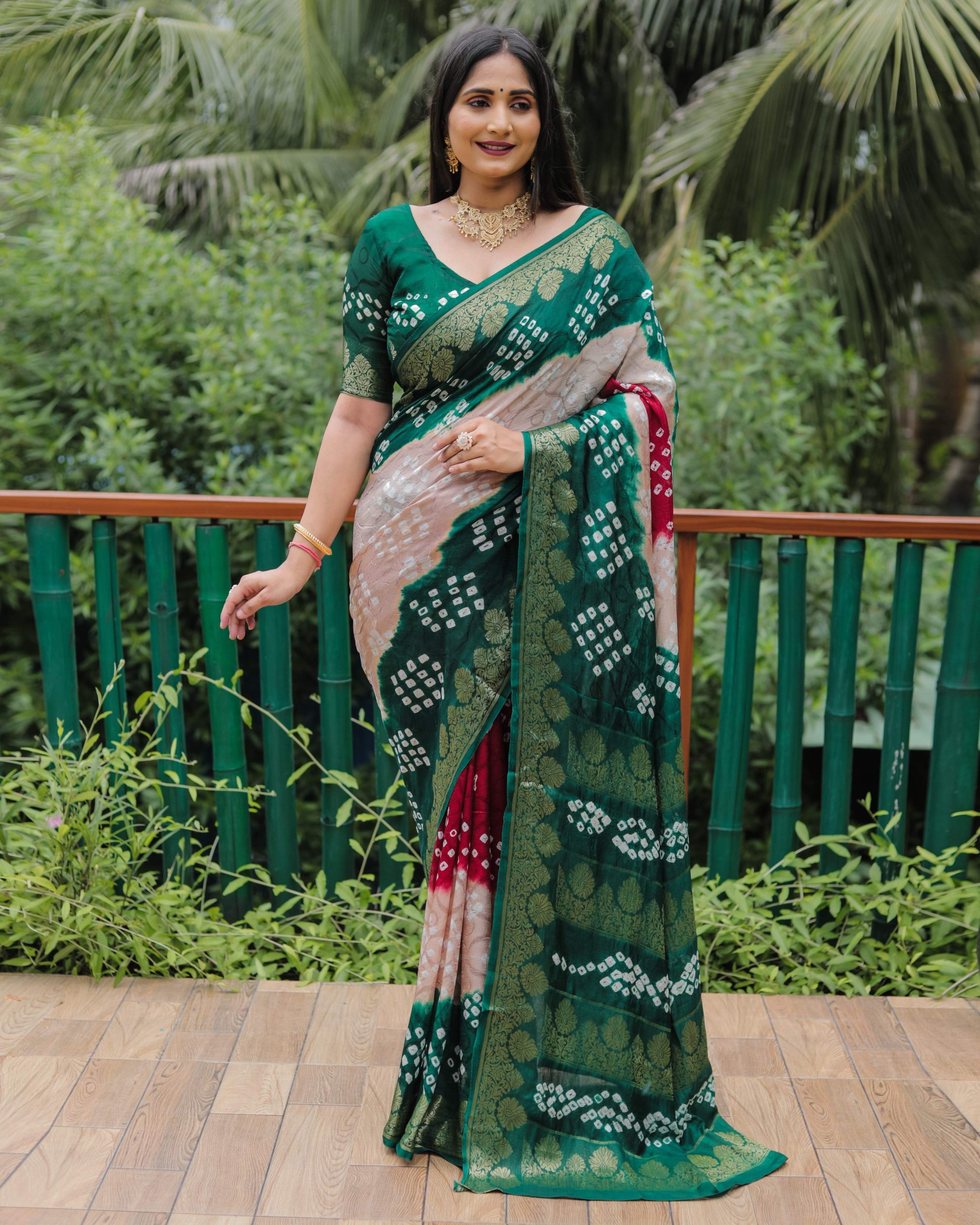 Anaita Light Brown Woven Design Pure Bandhej Soft Silk Saree - Distacart