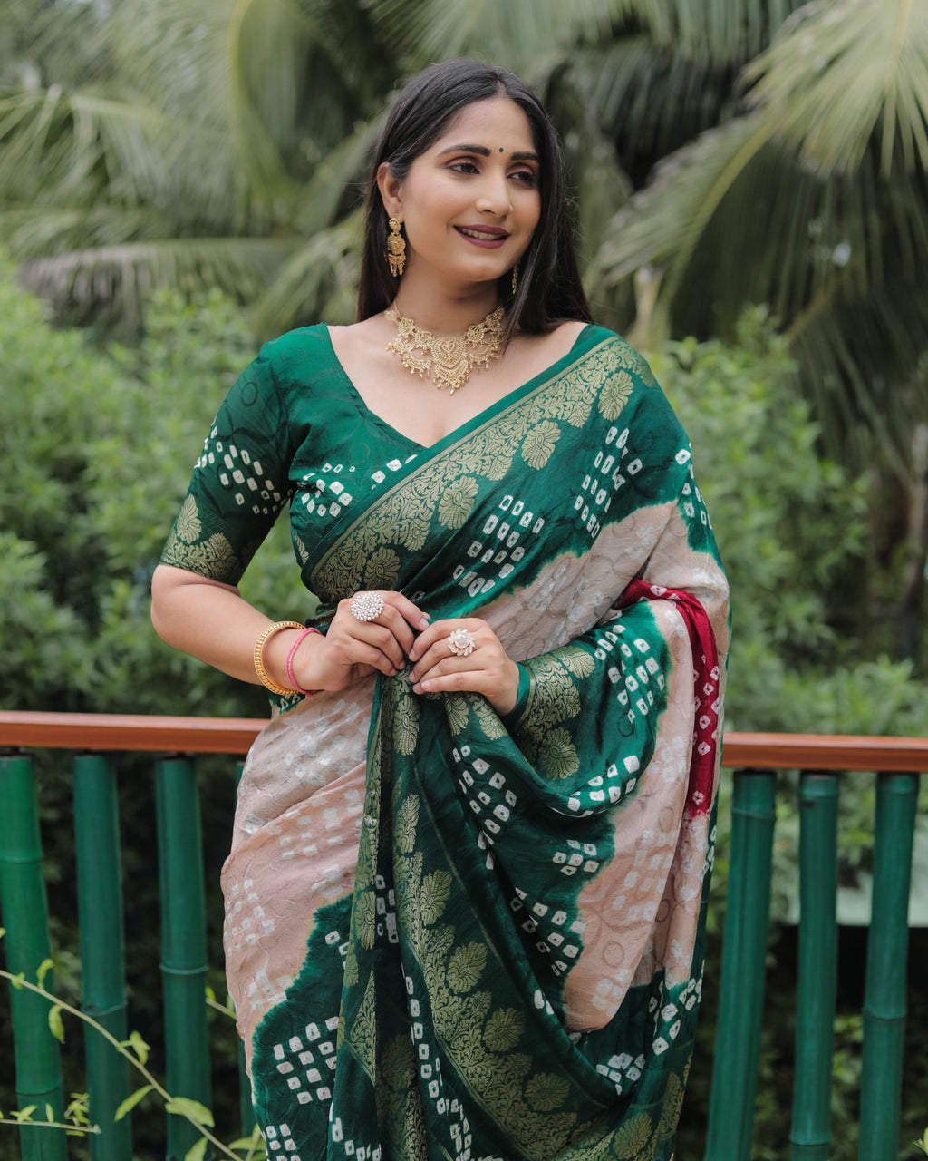 Anaita Light Brown Woven Design Pure Bandhej Soft Silk Saree - Distacart
