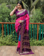 Anaita Pink Woven Design Pure Bandhej Soft Silk Saree - Distacart