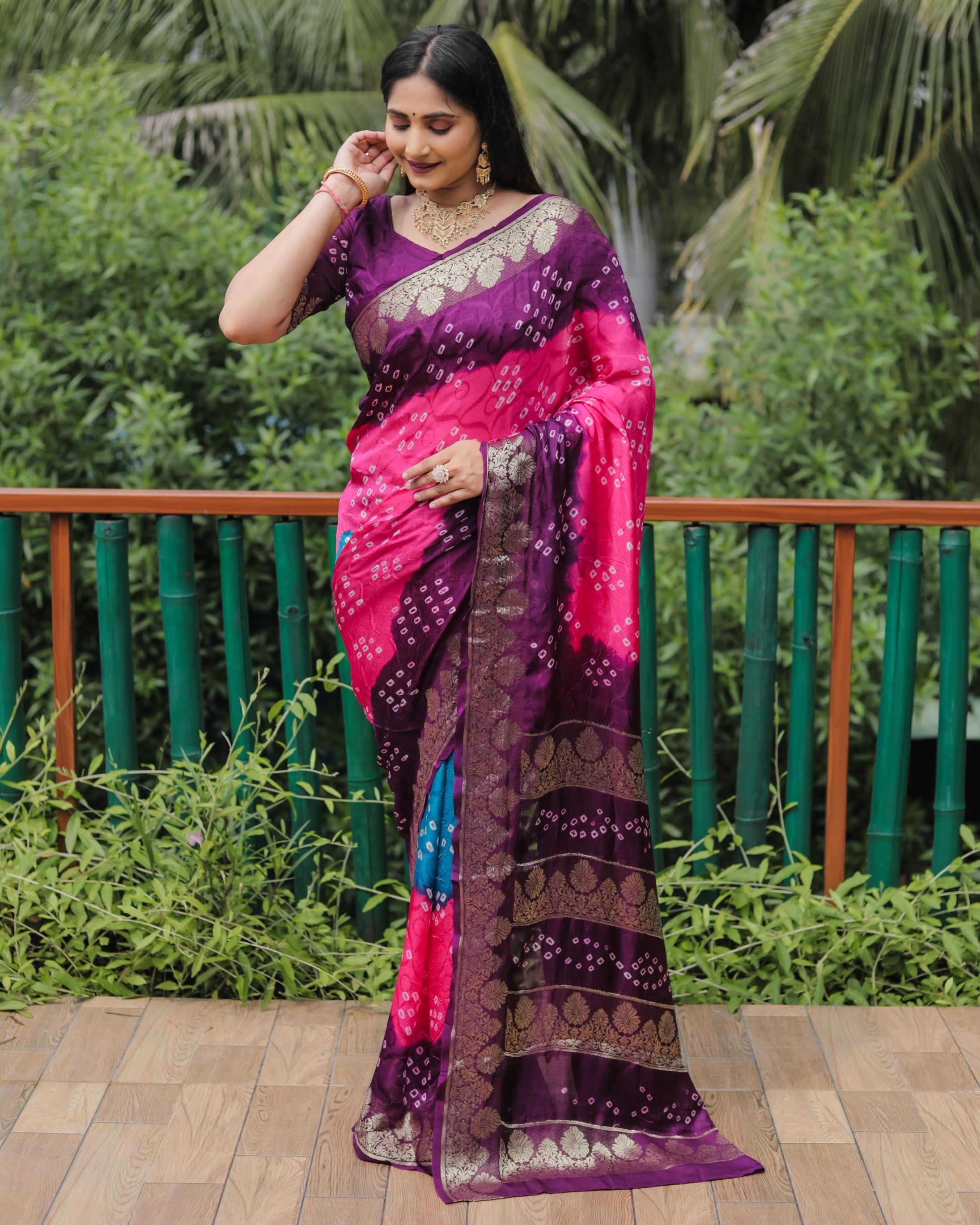 Anaita Pink Woven Design Pure Bandhej Soft Silk Saree - Distacart