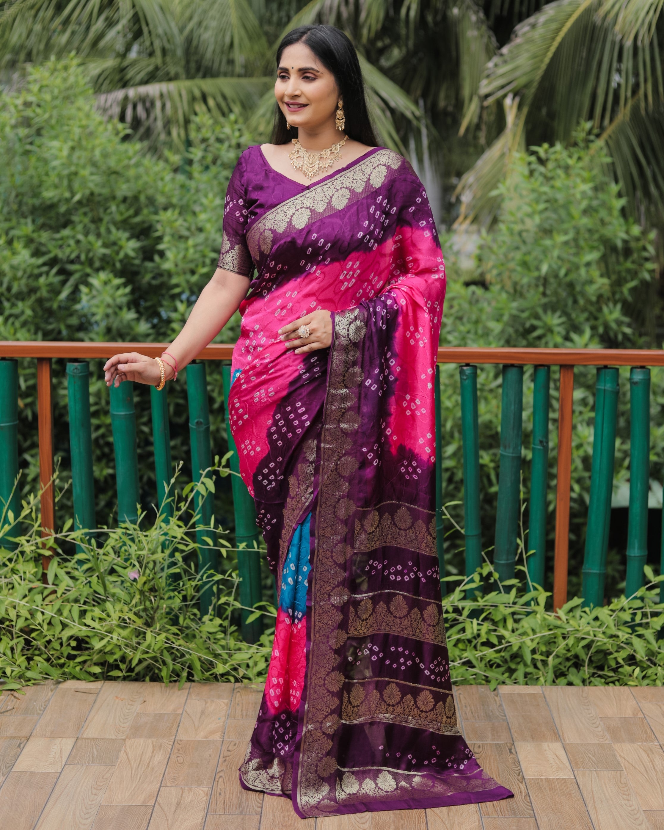 Anaita Pink Woven Design Pure Bandhej Soft Silk Saree - Distacart