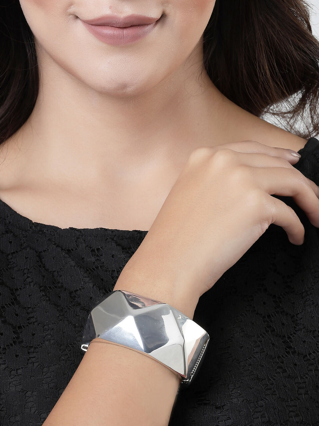 NVR Women Rhodium-Plated Kada Bracelet - Distacart