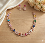 Jewel City Multi-Color Gemstone Floral Necklace Set - Handcrafted 18K Rose Gold Plated Jewellery for Weddings & Parties - Distacart