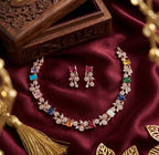 Jewel City Multi-Color Gemstone Floral Necklace Set - Handcrafted 18K Rose Gold Plated Jewellery for Weddings & Parties - Distacart