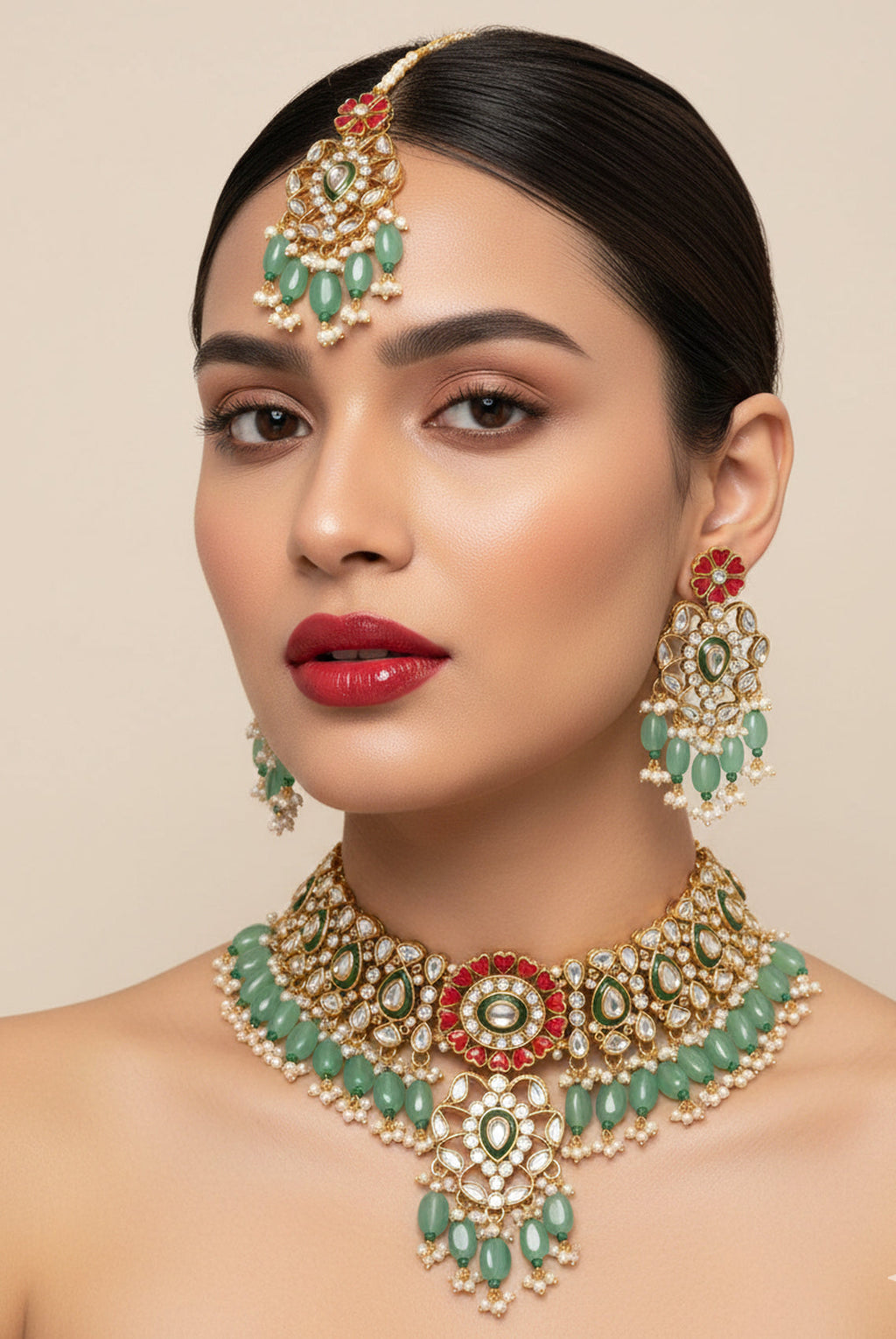 Jewel City Stunning Handcrafted Kundan Choker Jewelry Set