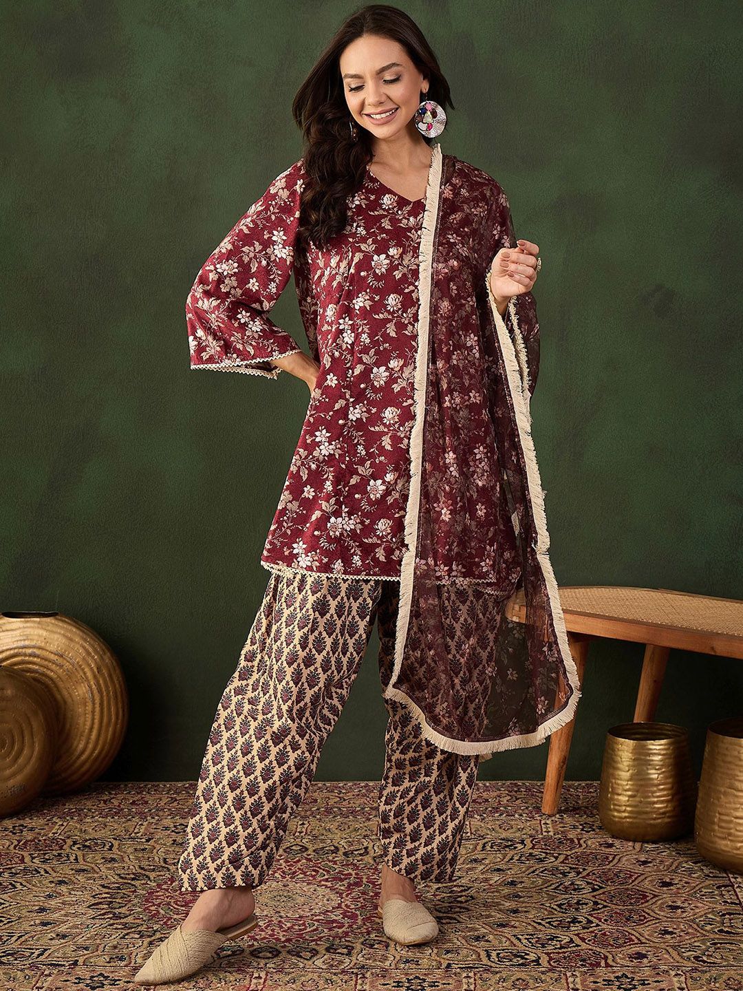 Sangria Digital Printed Anarkali Kurta & Salwar With Dupatta