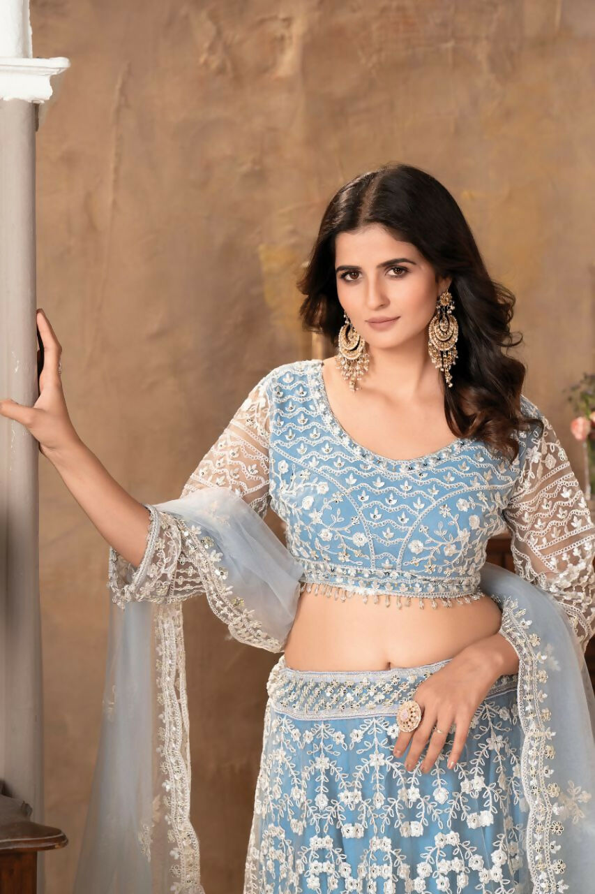 Eilara Praiseworthy Sky Blue Embroidered Lehenga Choli