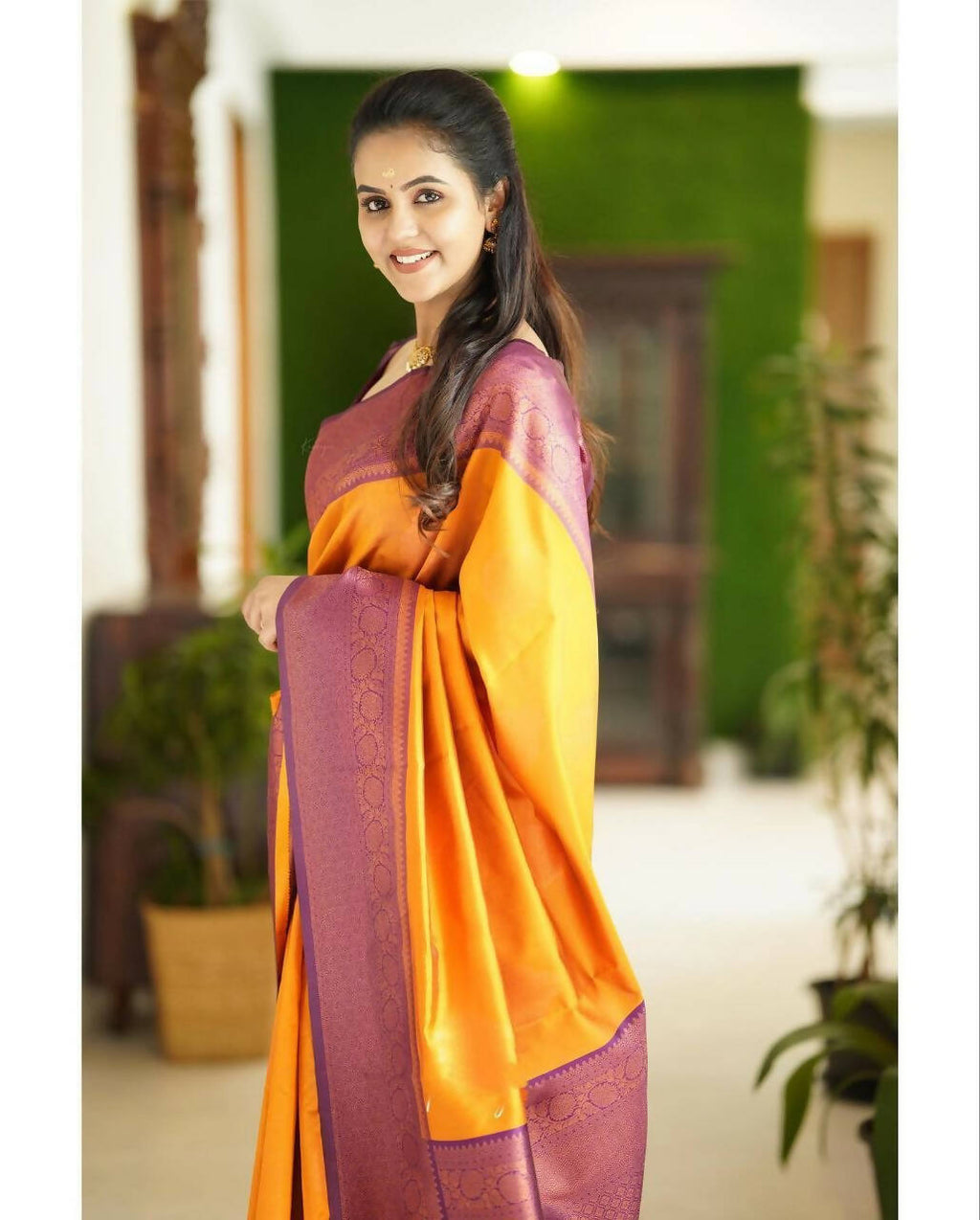 DEIANA'S Beautiful Designer Golden zari Soft Lichi Silk Saree - Yellow