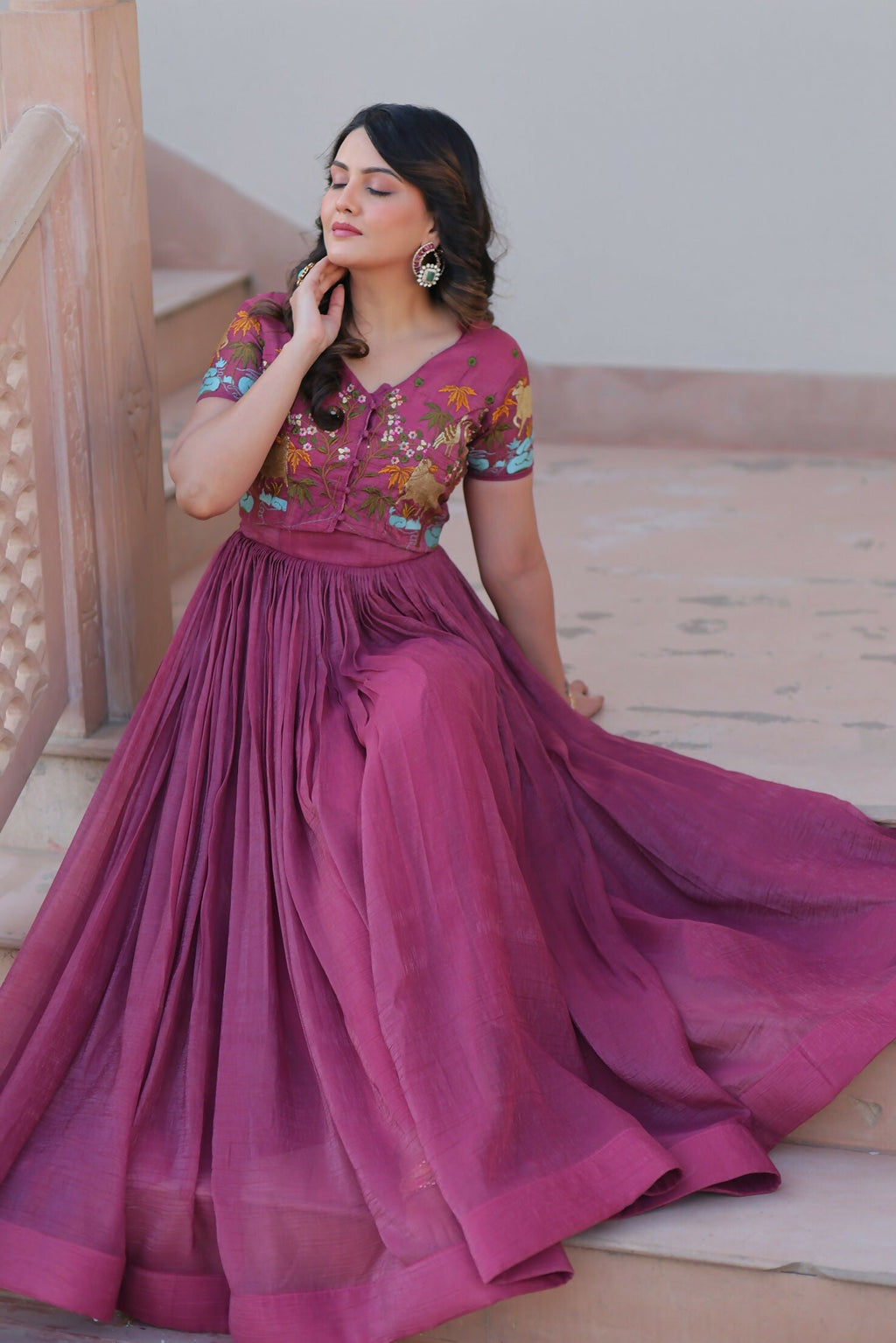 Joban Fashion Pink Crunchy Fabric Sequence Embroidery Work Kurta Set - Distacart
