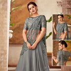 Grey Fancy Velvet Thread, Cord And Sequins Embroidery Semi-Stitched Lehenga Saree - Mohmanthan Dezzy