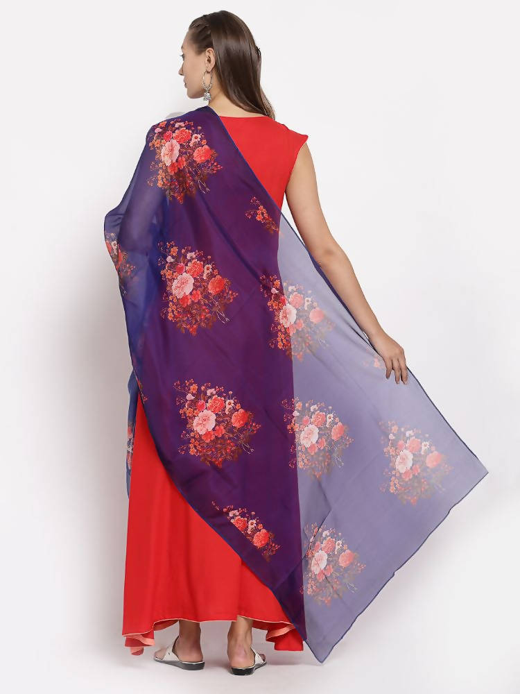 Myshka Women's Red Cotton Solid Sleeveless Round Neck Casual Kurta Dupatta Set