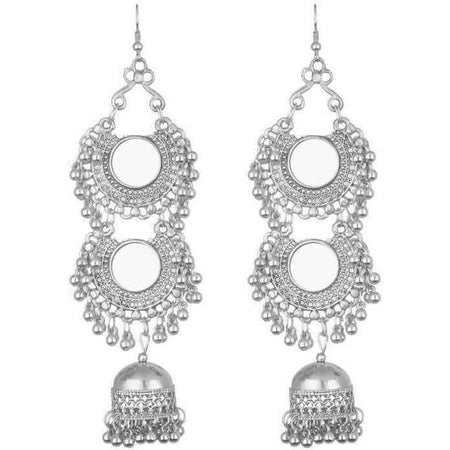 MS Fashion India Double Hanging Half Moon Long Earrings With Jhumka