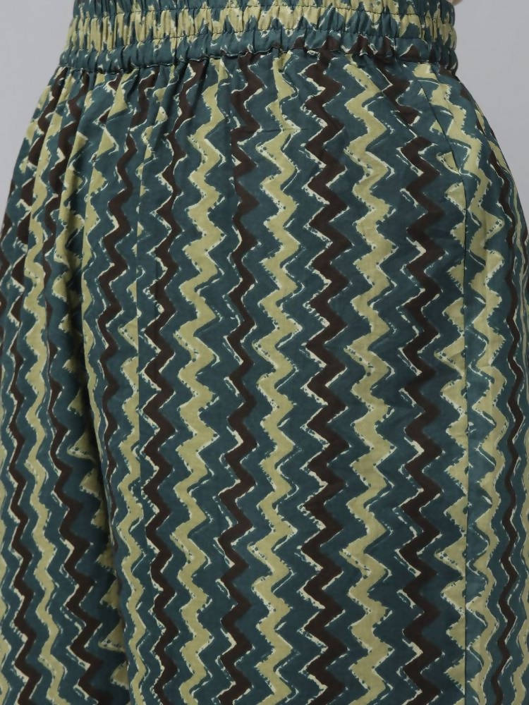 Yufta Women Teal and Beige Floral Dyed Pure Cotton Kurta with Palazzo and Dupatta