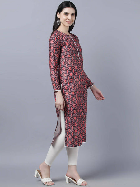 Myshka Women Burgundy Pink Ethnic Motifs Printed Kurta