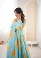 Teeya Creation Multi Color Soft Organza Silk Digital Print Party Wear Gown - Distacart
