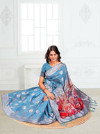 Shree Shyam Fashion Linen Cotton Sky Blue Saree - Distacart