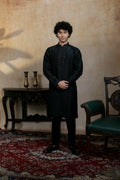 Falling Raw Silk Black Kajal Phool Kurta Set By Hilo Design