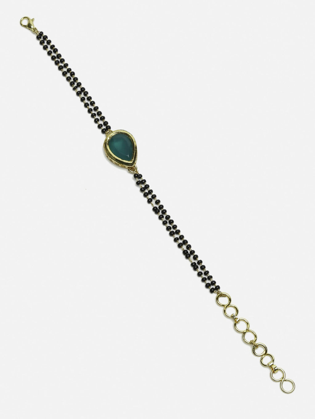 Women's Black Gold-Toned Gold-Plated Kundan Studded Charm Mangalsutra Bracelet - Ruby Raang - Distacart