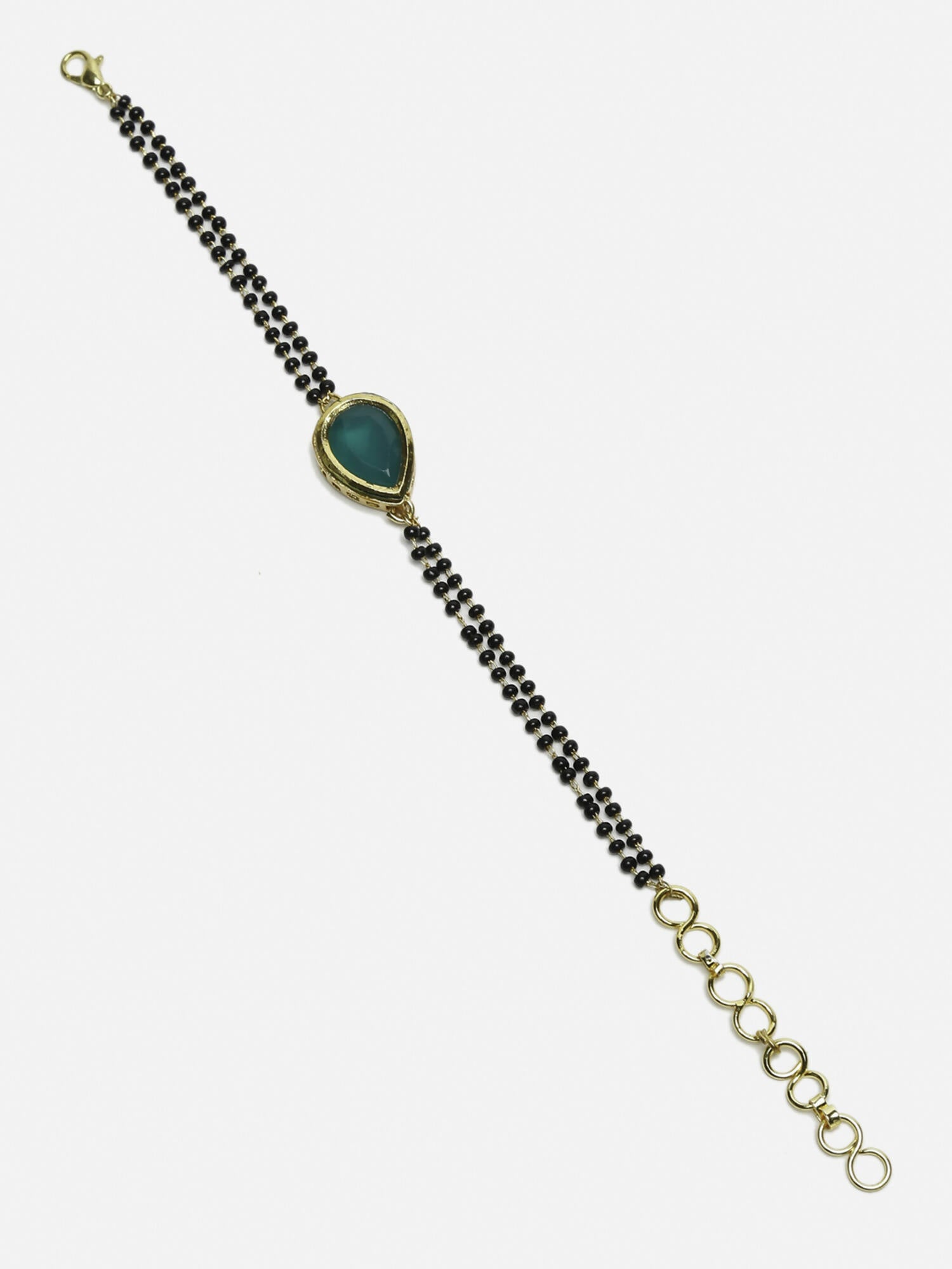 Women's Black Gold-Toned Gold-Plated Kundan Studded Charm Mangalsutra Bracelet - Ruby Raang - Distacart