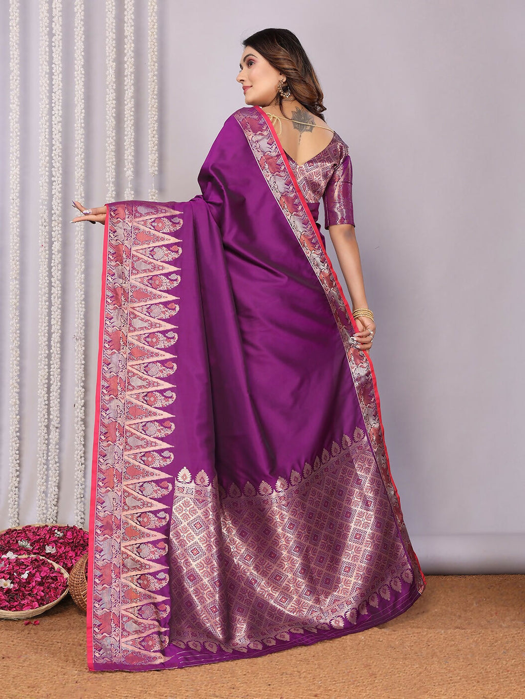 Joban Fashion Banarasi Purple Jacquard Woven Soft Silk Saree - Distacart